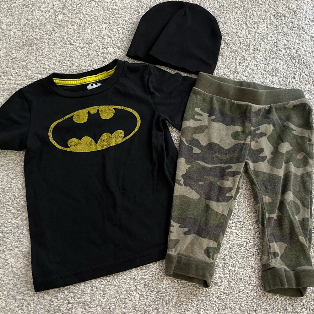 Toddler Batman and camo outfit